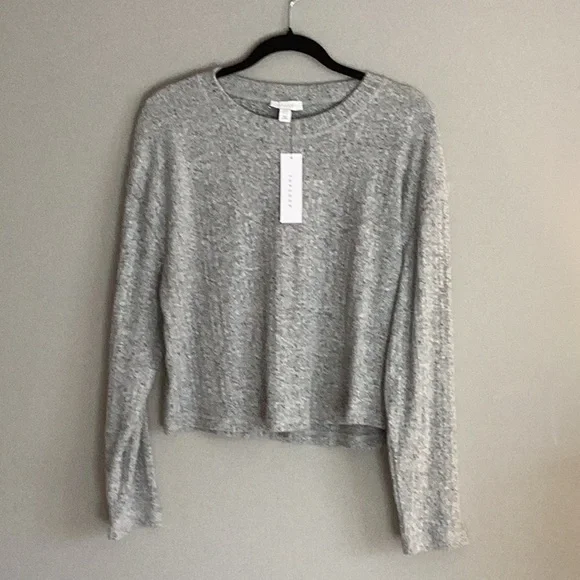 NWT RIBBED LIGHT GRAY TOPSHOP SWEATER SIZE 12 - Picture 1 of 6
